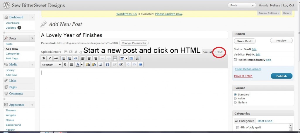 Click on HTML